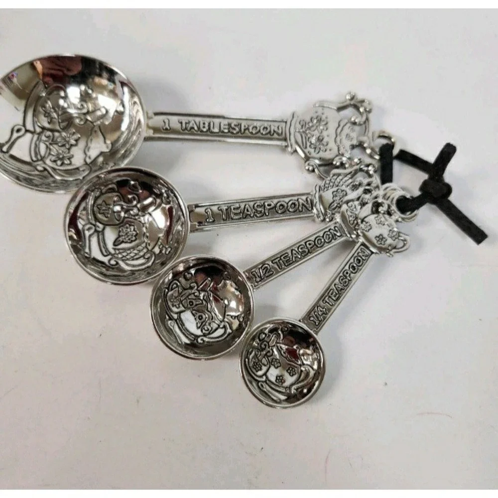 Teapot hearts silver tone Measuring Spoons set kitchen cooking baking cottage
